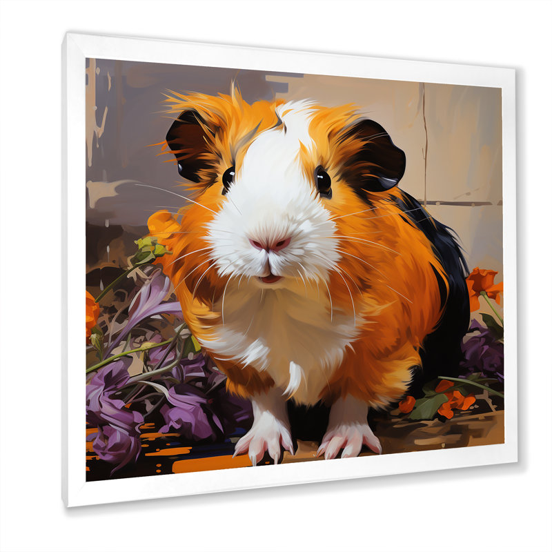 Pop Art, cochon d'Inde rongeur - art mural rongeur, Cadre simple blanc, H 36 po x l 36 po x P 1,5 po