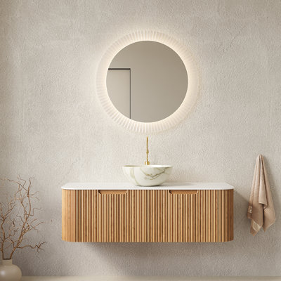 Meuble-lavabo de 48 po avec lavabo, lavabo en céramique blanc mat, plateau en pierre frittée Carrara et grand espace de rangement