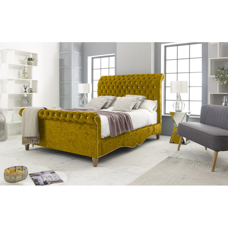 Margrett Upholstered Bed, Single (3'), Mustard Gold