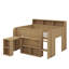 Lit mezzanine double en bois équipé de nombreuses tablettes de rangement, d'un bureau et d'un éclairage à DEL-1073505943