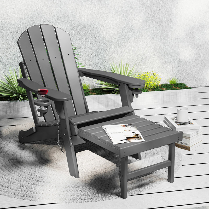 Hdpe Folding Adirondack Chair With Ottoman, Gray