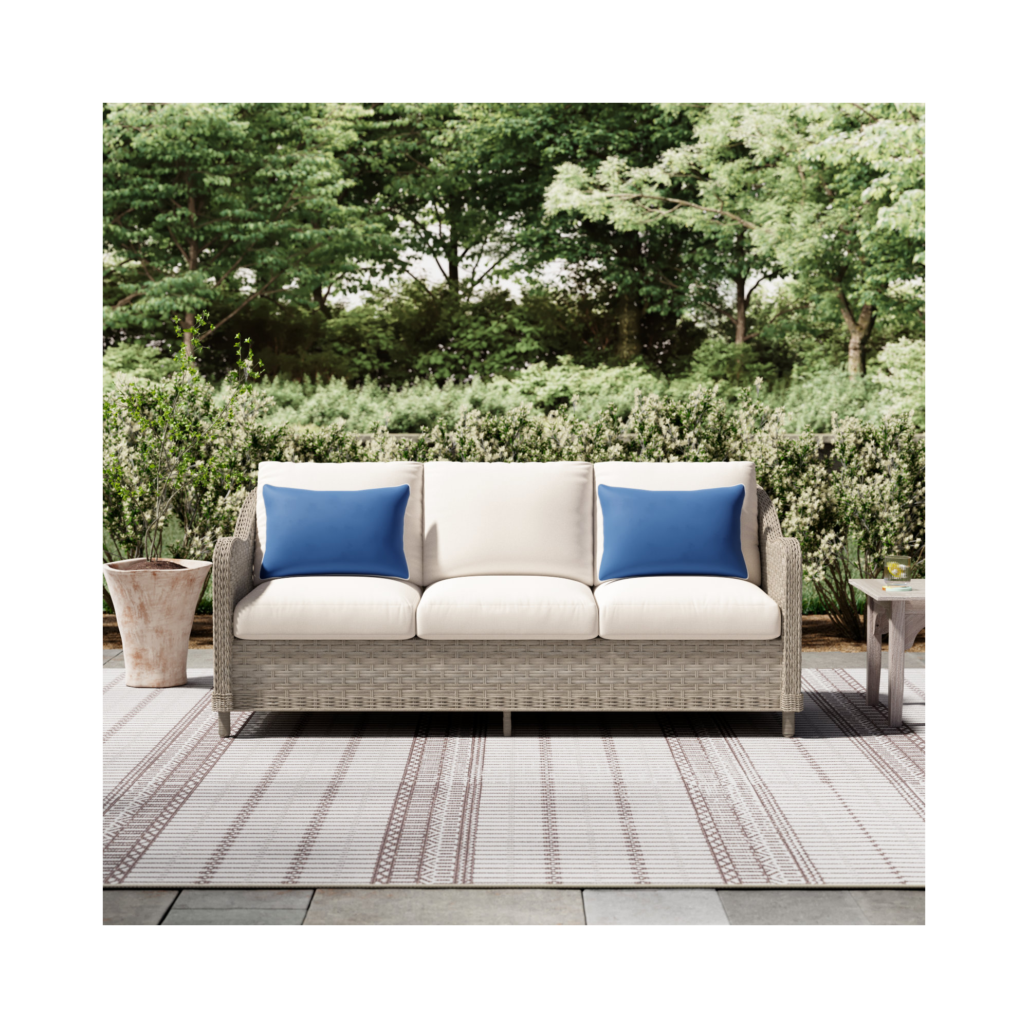 Sky 74.5'' Wide Premium All-Weather Wicker Patio Sofa with Cushions, Canvas Canvas Sunbrella® Canvas