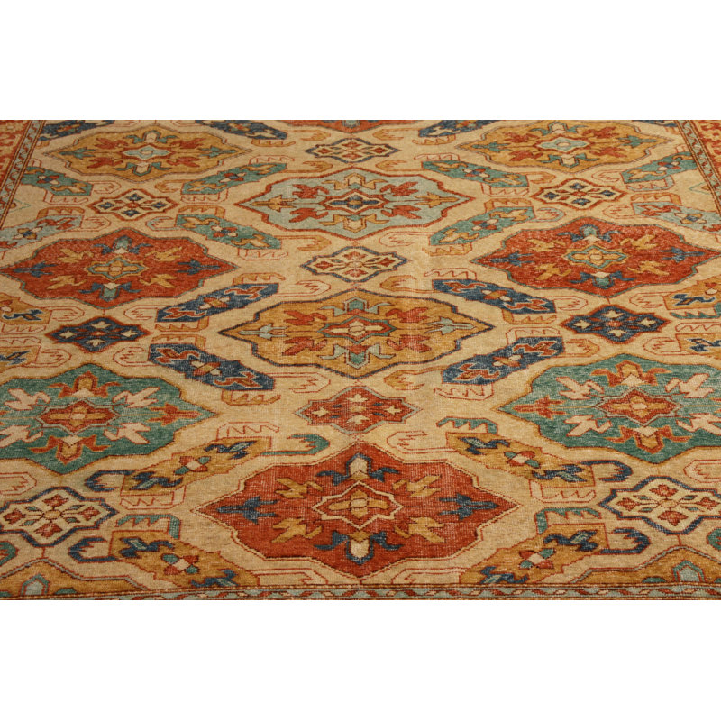 Hand-Knotted Classic Rug Beige Gold And Red Geometric Pattern By Rug & Kilim, Rectangle 12' x 16'
