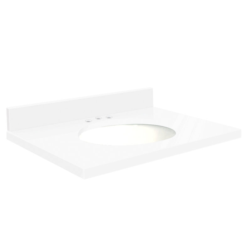 Dessus de salle de bain simple 25 po meuble-lavabo, Blanc, Merveille d'hiver, Décalé de 8 po