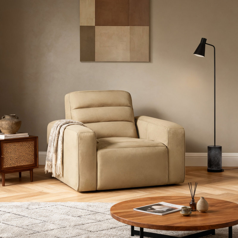 46" Oversized Full-Grain Leather Dual Power Recliner with Zero Gravity & Independent Controls, Beige