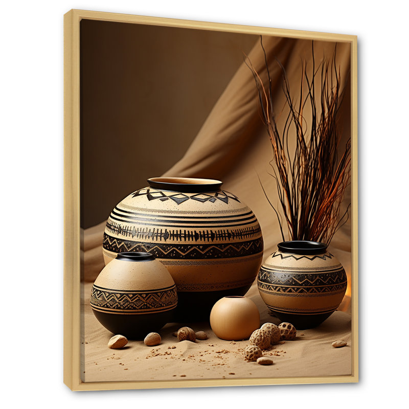 Iyaunna Native Art Pottery Serenity II - Art amérindien grand art mural, H 44 po x l 34 po x P 1,5 po, Cadre naturel flottant