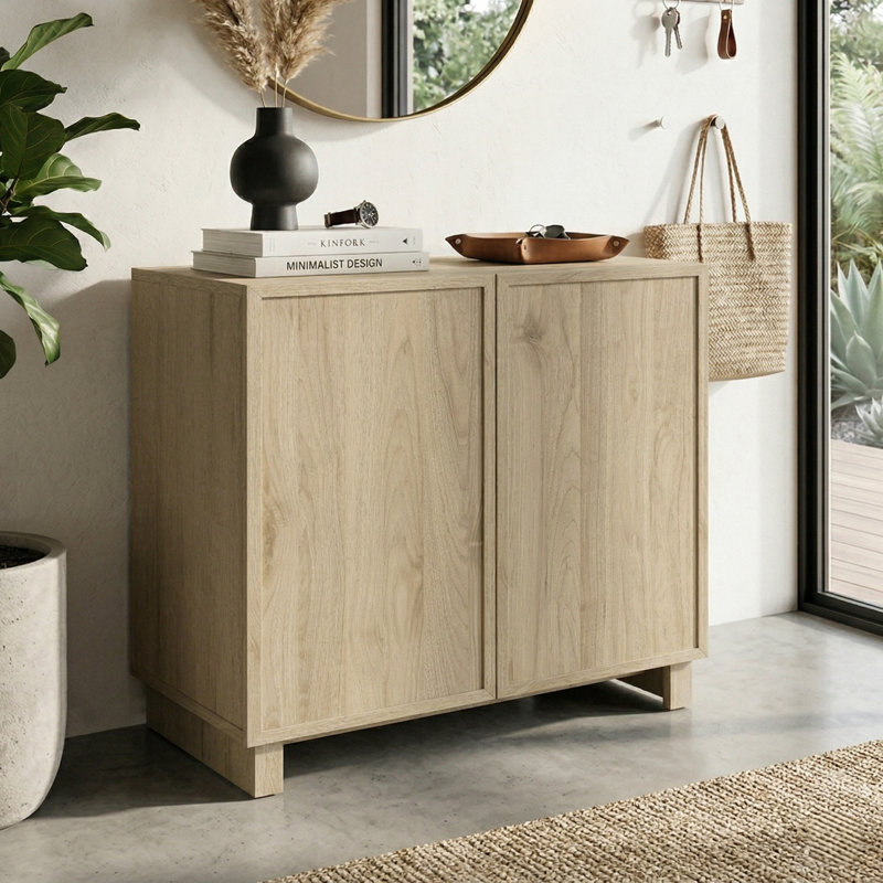 Beatriz 32" Wide Shoe Storage Cabinet with Adjustable Shelves, Oak
