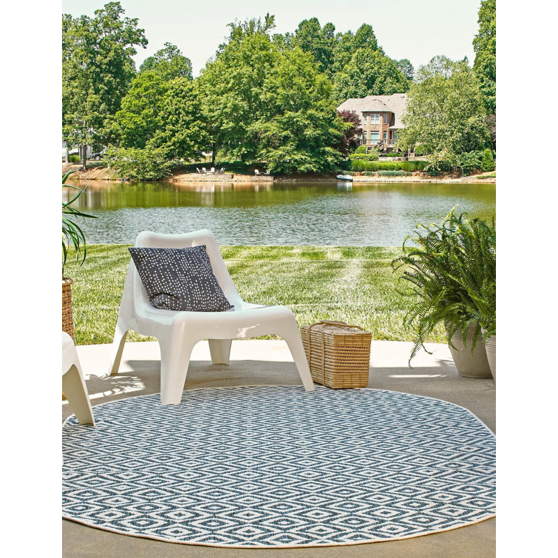 Outdoor Destiny Area Rug Green Diamond Color, Oval 5'3" x 8'