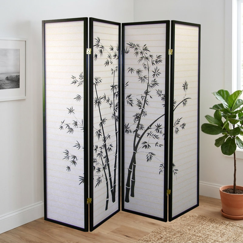 Paravent de 70 pouces de hauteur à 4 panneaux de style bambou avec finition noire