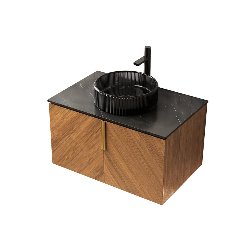 Meuble-lavabo moderne 30 po, finition grain de chêne brun, système de fermeture en douceur