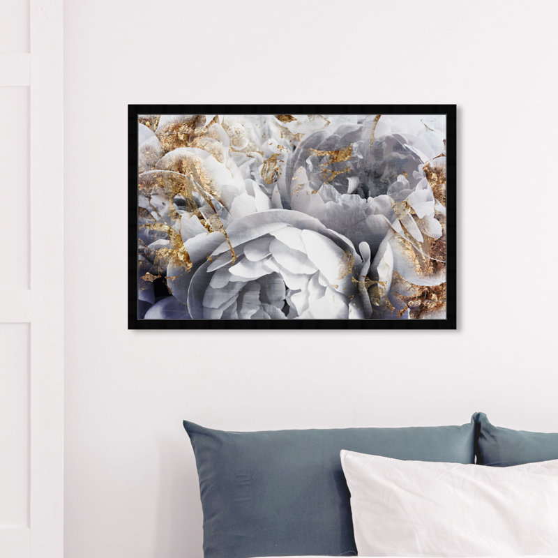 « Her Peony Garden » - impression d'art graphique, H 21,5 po x l 31,5 po, Cadre noir