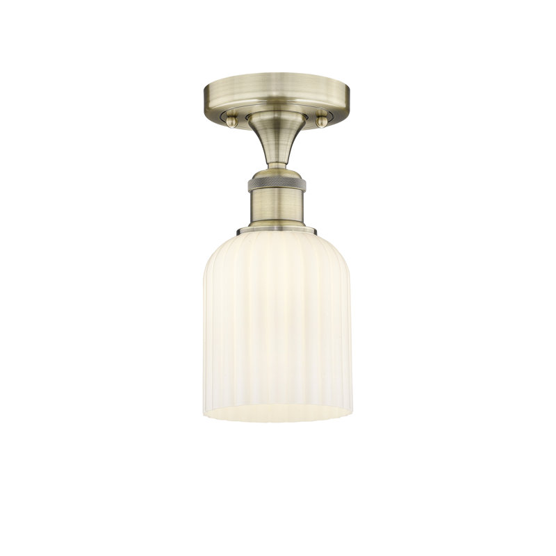 Edison - Adriena - 1 Light 5" Semi-Flush Mount, Antique Brass, White