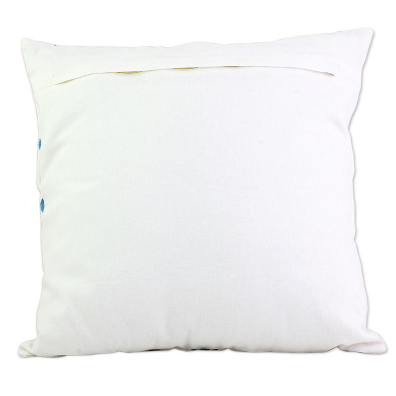 Embroidered Cotton Pillow Cover, Blue