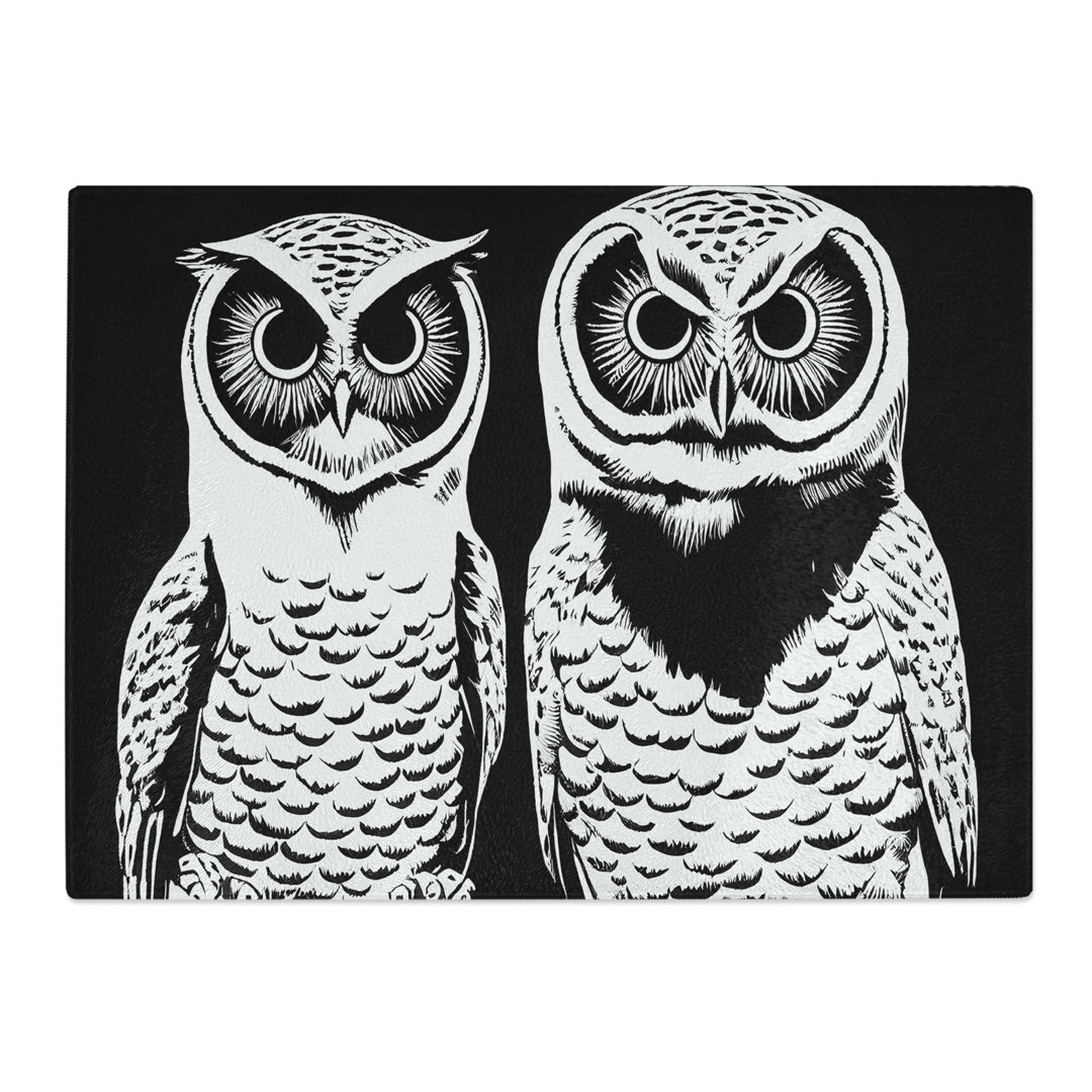 Monochrome Owls Vol.1  Glass Chopping Board