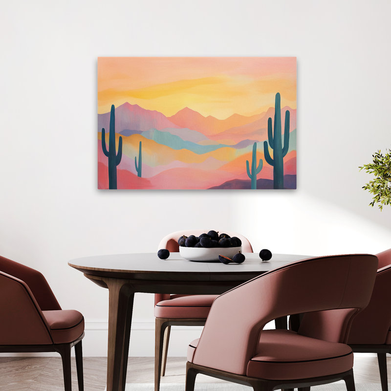 Montagnes du lever du soleil - Cactus désertique contemporain, H 36 po x l 24 po