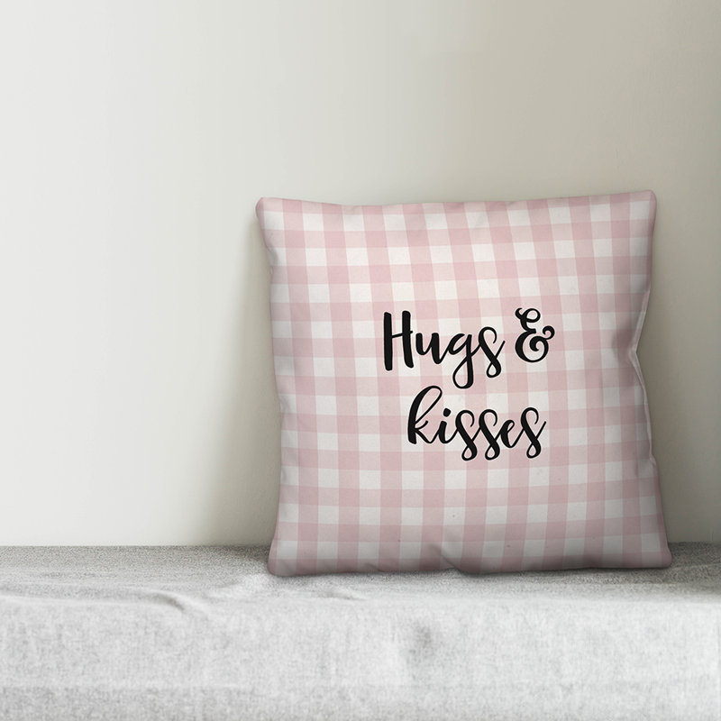  Coussin Hugs and Kisses, Coussin décoratif, Rose / Noir