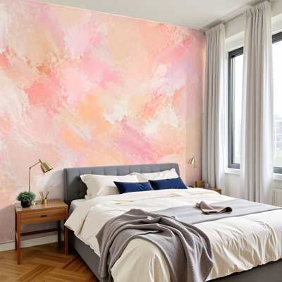 Papier peint adhésif pelez et collez, abstrait, coup de pinceau rose rosé, pêche, tons crème, H 100 po x l 144 po, papier peint amovible en PVC, adhésif mural pour chambre à coucher, bureau à domicile