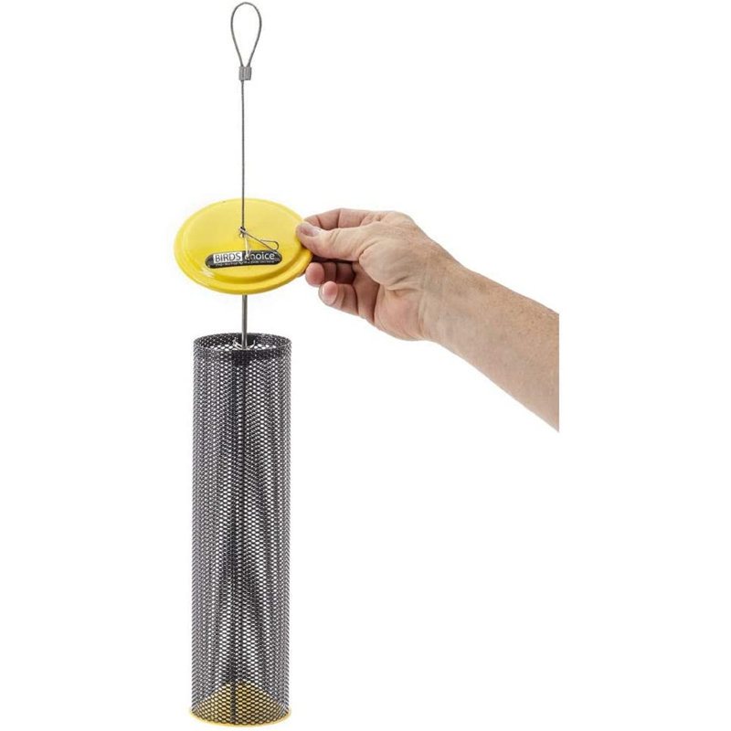 Yellow and Black Metal Hanging Nyjer Bird Feeder