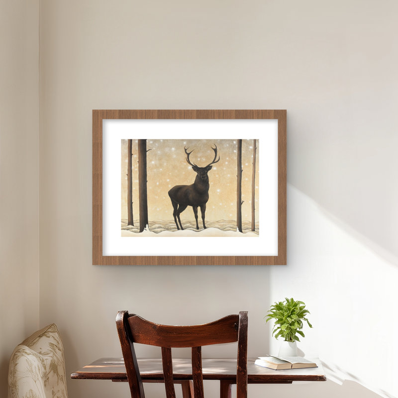 Chevreuil en hiver - reproduction matte encadrée pour la décoration intérieure, Brun, H 16 po x l 20 po