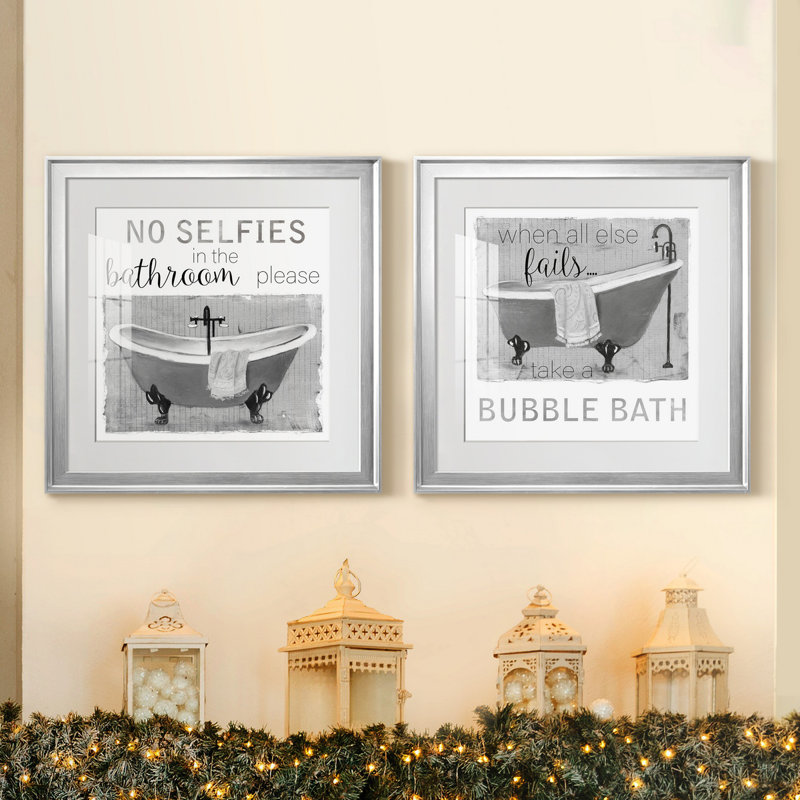 Neutral Selfies Bath - ensemble de 2 reproductions d'impressions, Blanc, Papier avec cadre argenté