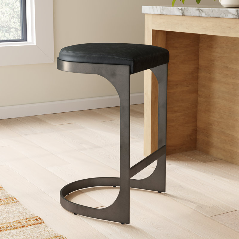 Bellesa Upholstered Counter Stool with Metal Frame, Black, Bar Stool (28” Seat Height)