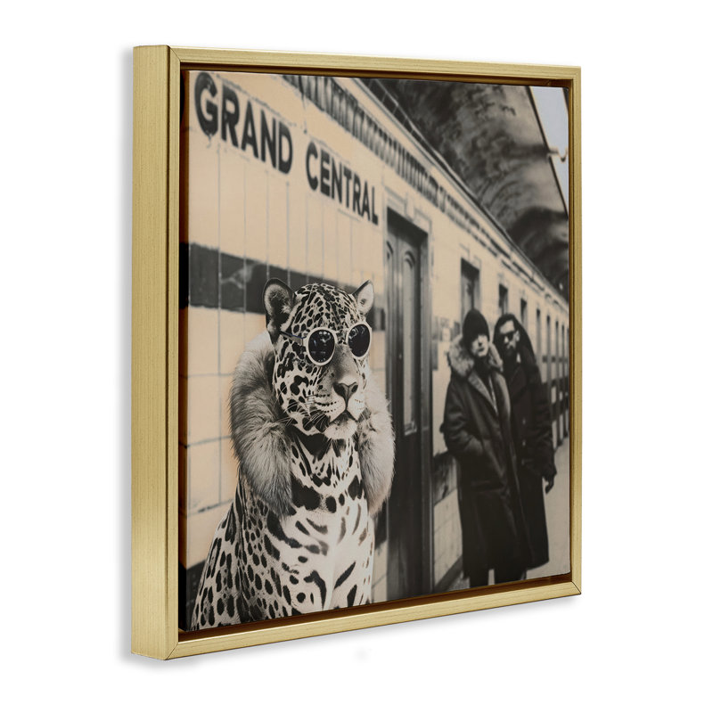 Art mural sur toile Grand Central Cat Glamour Floater, design par Sophie 6, H 25 po x l 25 po, Cadre flottant gris lustré