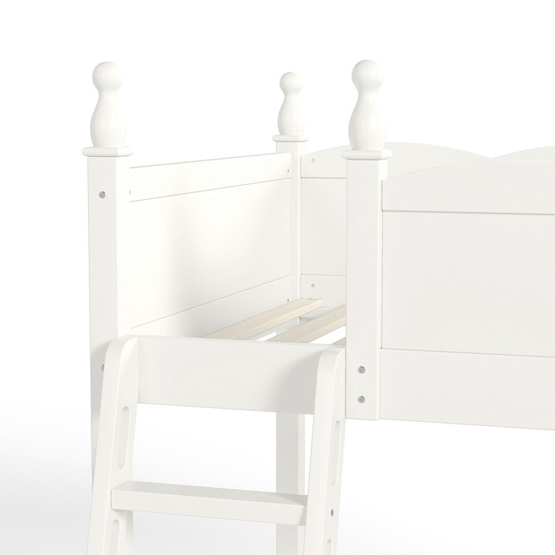 Lit mezzanine simple avec garde-corps pleine longueur, lit mezzanine en bois massif avec échelles et vaste espace sous le lit, beige