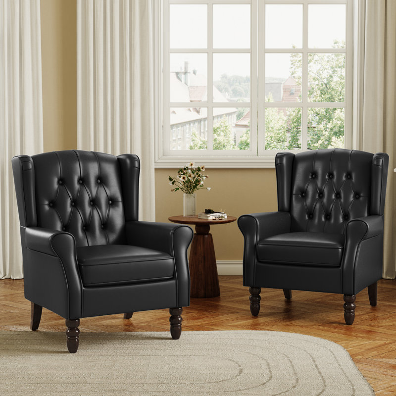 74 Cm Wide Tufted Armchair, Black Faux Leather