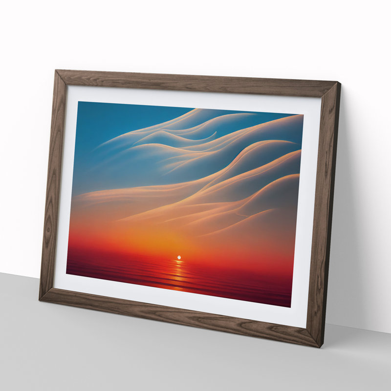 Joyous Sunset Seascape - Framed Print, 25cm H x 34cm W x 2cm D, Walnut
