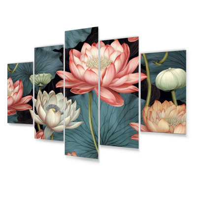 Multicolor Lotus Reflections I Plants & Flowers Wall Decor on Metal