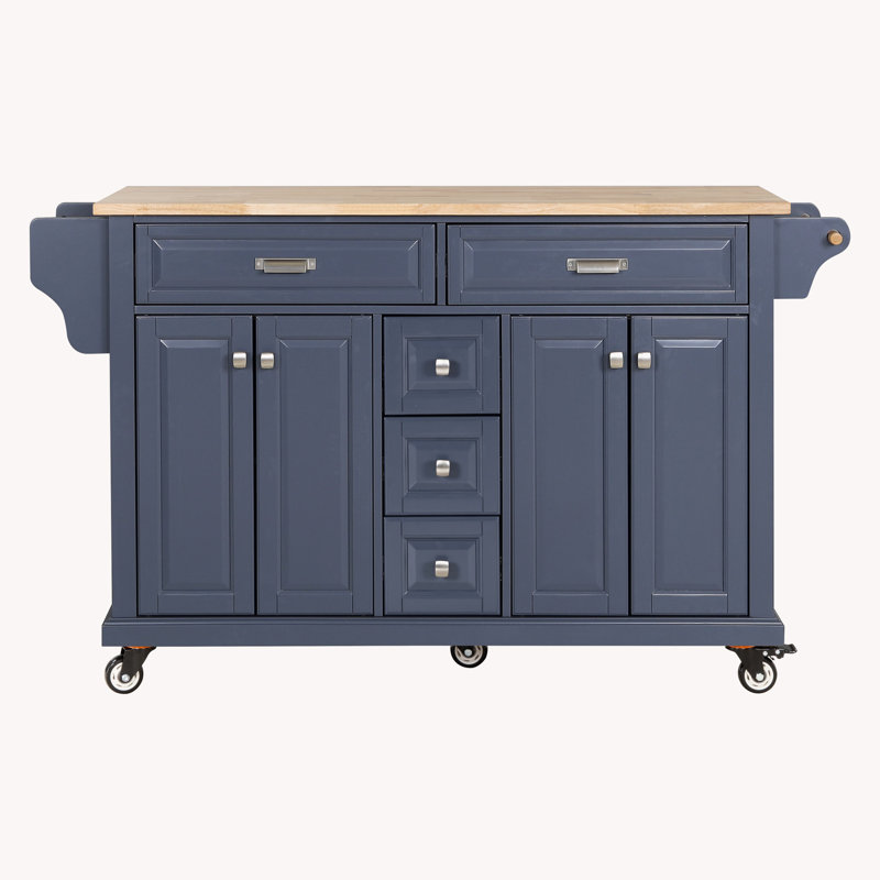 Cambridge Natural Wood Top Kitchen Island With Storage,Kitchen Cart,Coffee Station, Blue