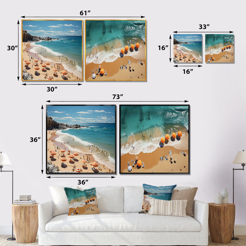 Beach Sunkissed Sands II - ensemble de 2 collages nautiques et carrés de plage, Cadre flottant blanc, H 36 po x l 73 po