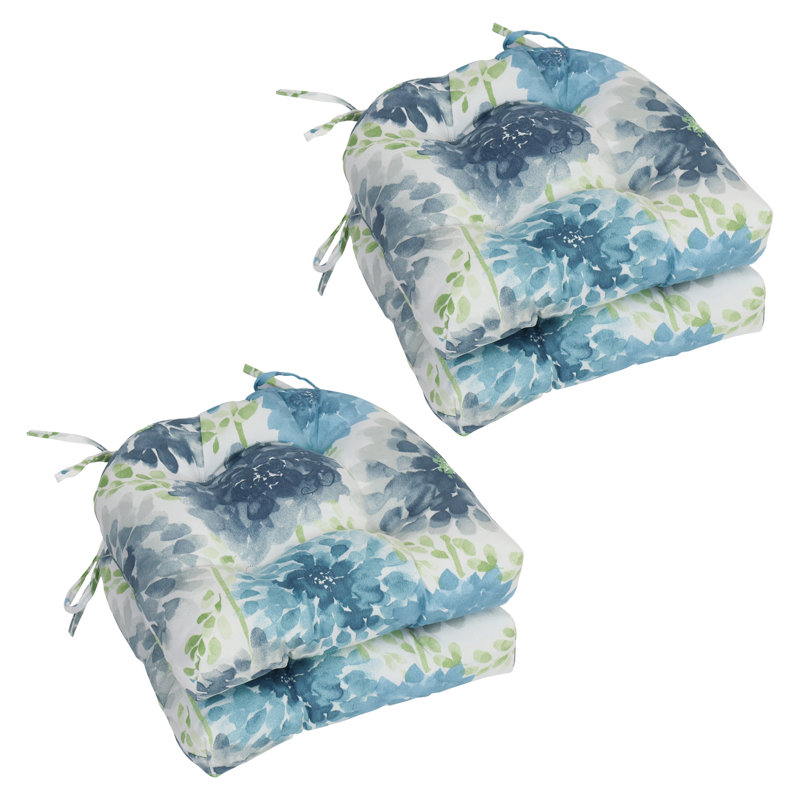 16-Inch Rounded Back Outdoor Tufted Chair Cushions (Set Of 4), White/Blue/Gardenia Cool Floral