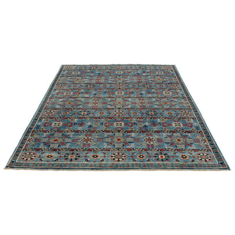 Tapis traditionnel bleu et multicolore 6 x 8 po Anatolian