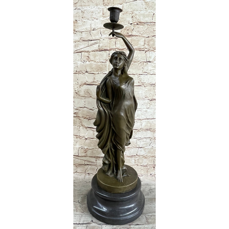 Figuratif grec romain bougeoir candélabre bronze sculpture statue art