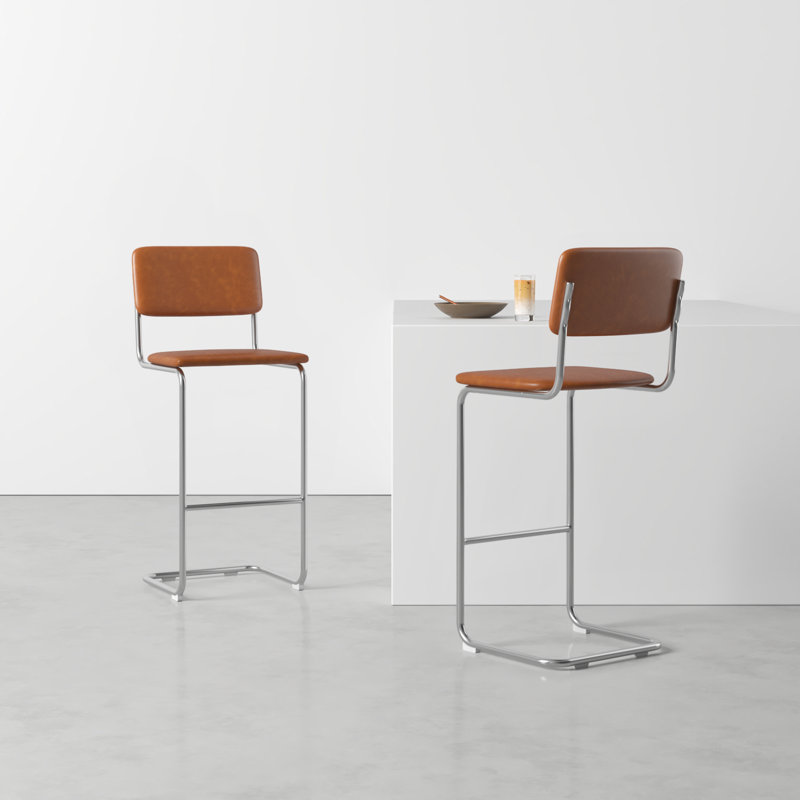Walsh Vegan Leather Bar & Counter Stool, Saddle Tan Vegan Leather, Counter Stool (24” Seat Height)