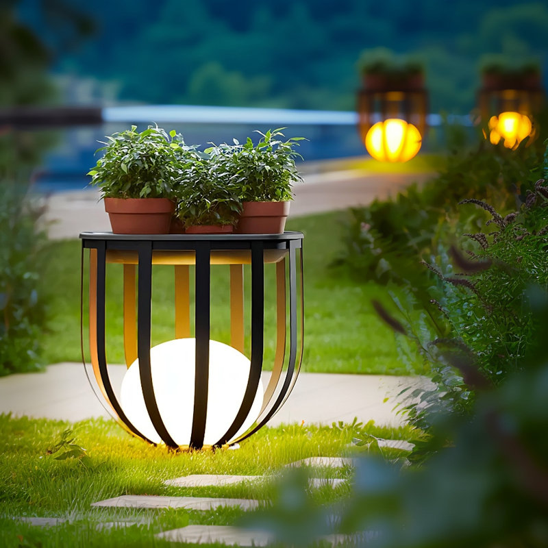 Solar Integrated LED Floor Lamp with Removable Plant Stand, Outdoor Plant Stand with Solar-Powered Light, 1