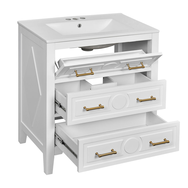 Ensemble de meuble-lavabo simple 30 po avec 3 tiroirs, ensemble de meuble-lavabo autoportant avec cadre en bois massif 30 po