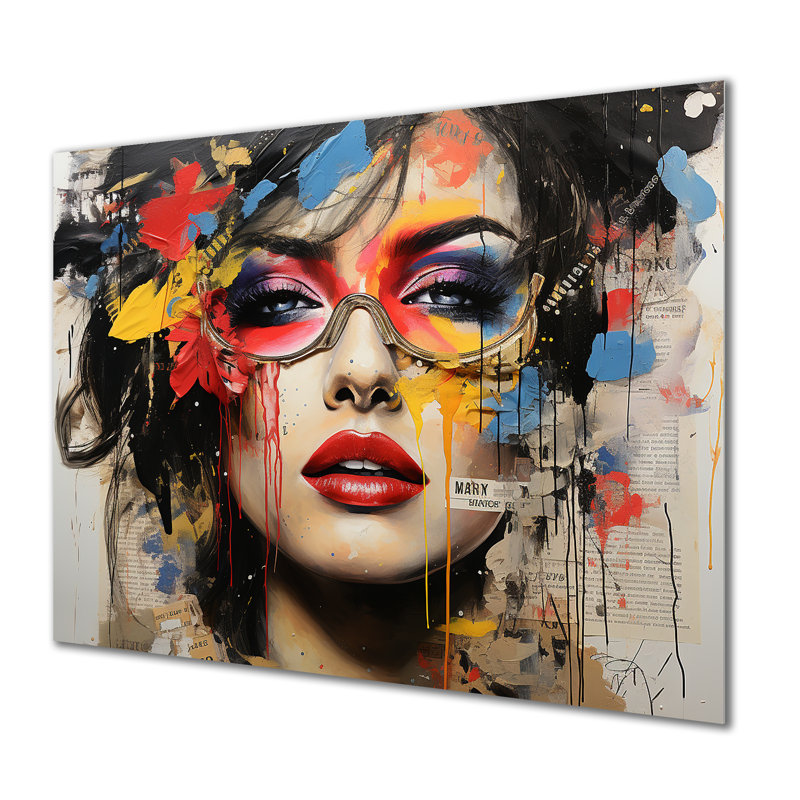 Red Grunge Woman Collage I - mode, art mural en métal, H 24 po x l 32 po x P 1 po