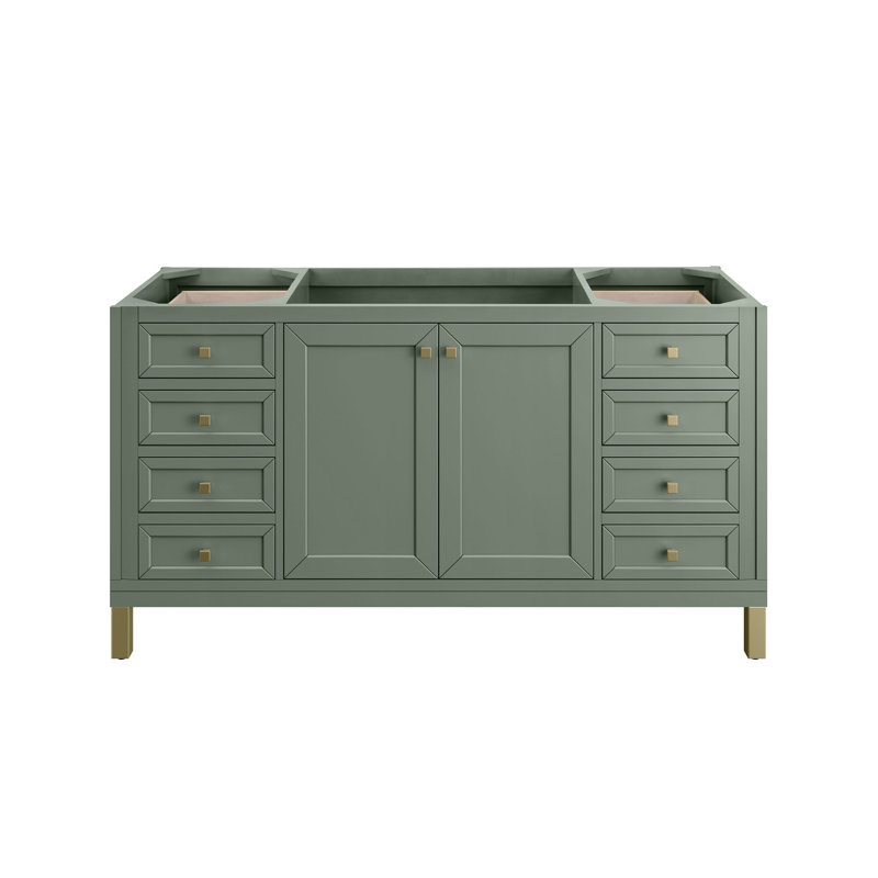 Chicago 60'' W Double Vanity, 8" Widespread, Smokey Celadon, Charcoal Soapstone
