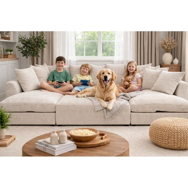 7 Seater Corduroy Sofa Bed, Cream