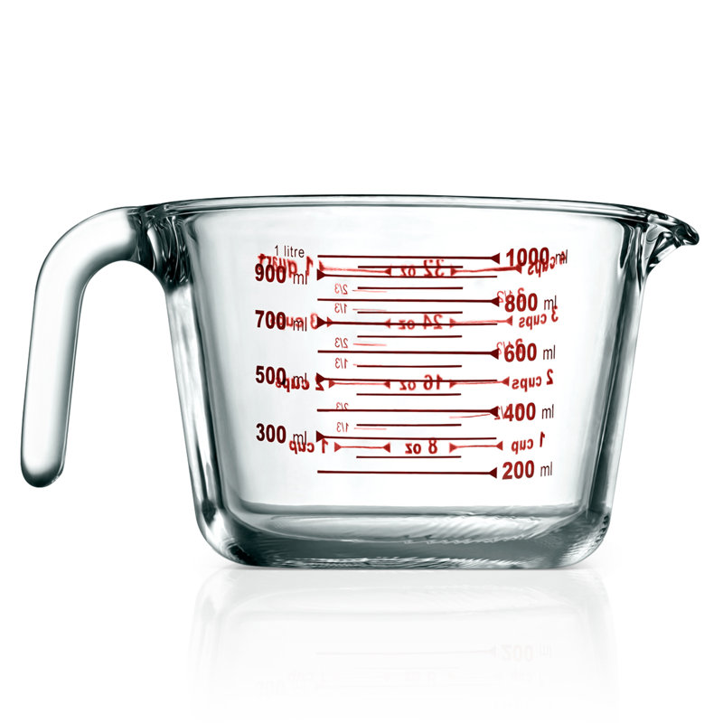 1000 ml Tasse à mesurer haute en verre borosilicaté avec échelle de décalcomanie personnalisée