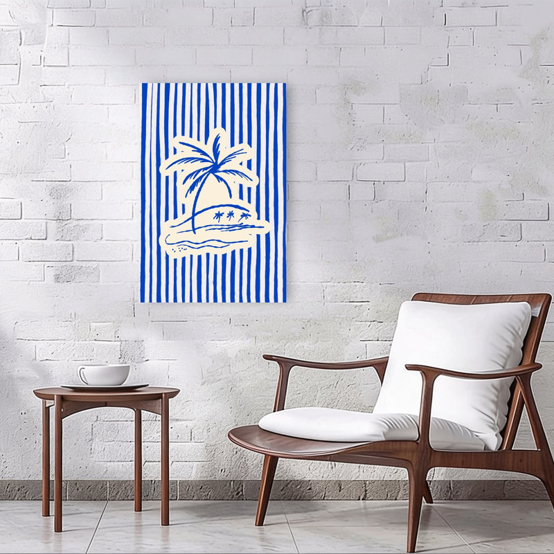 Île tropicale, palmier serein, abstrait, palmier, plage, impression murale, 36" H x 24" W