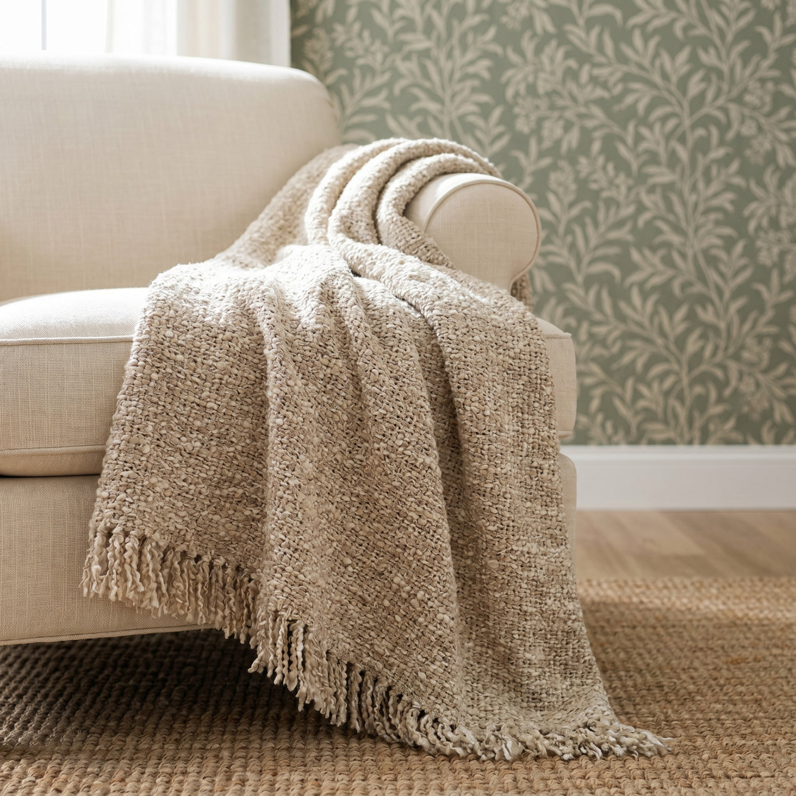 Brentwood Hand Woven Throw Blanket, Natural