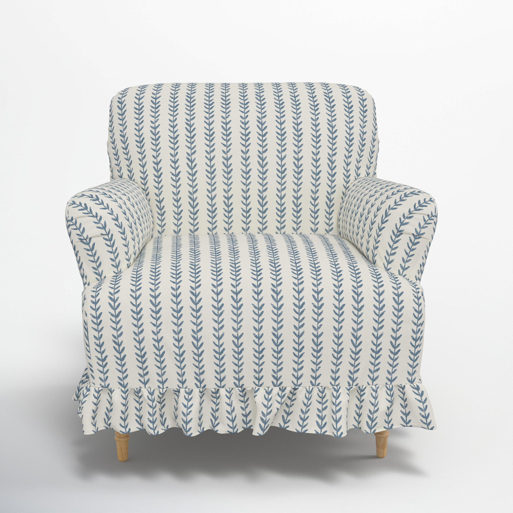 Maggie Ruffle Slipcover Armchair, Vine Stripe Dusty Blue