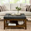 Table basse en bois de hêtre avec plateau en lin gris foncé et tablette à pieds réglables, utilisation polyvalente-429261127