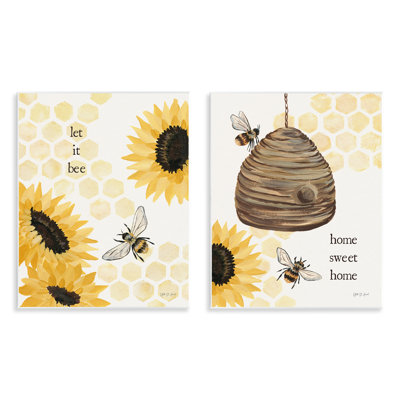Tournesol «Let it Bee Skep», ensemble de 2 plaques murales par Yvette St. Amant