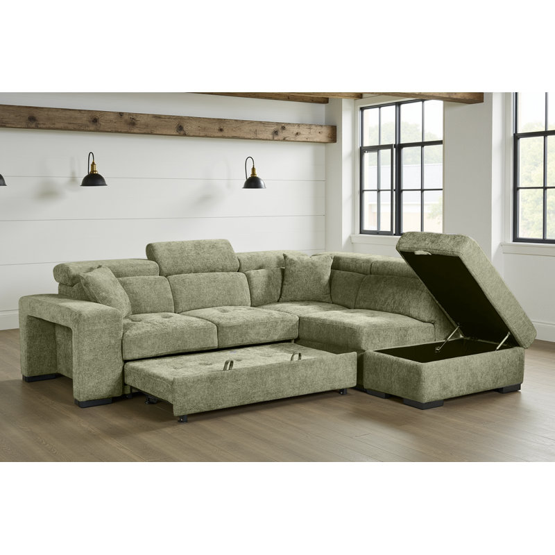 4 Seater Corner Sofa , Right Hand Facing, Green Chenille