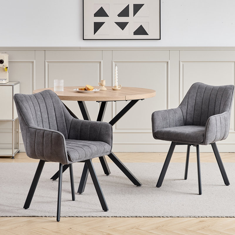 Linen Blend Upholstered Armchair, Grey, 4, Grey