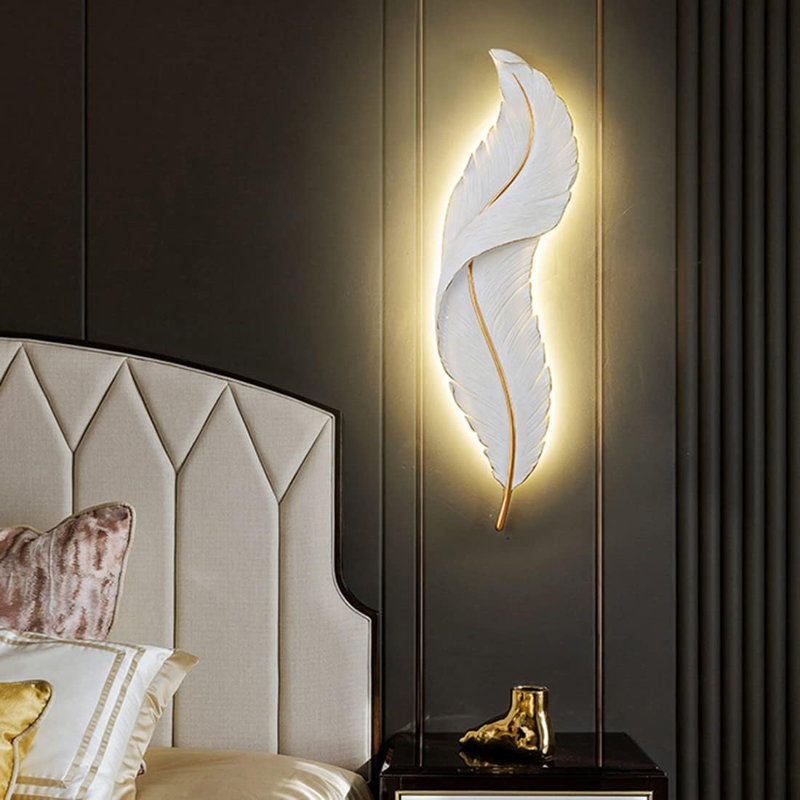 Lampe murale moderne en plumes à DEL, lumière murale décorative pour chambre à coucher, chevet, couloir, salon et mur de fond
